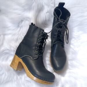NO. 6 Clog Shearling Lined Lace Up Leather Boot in Black Size 38/8